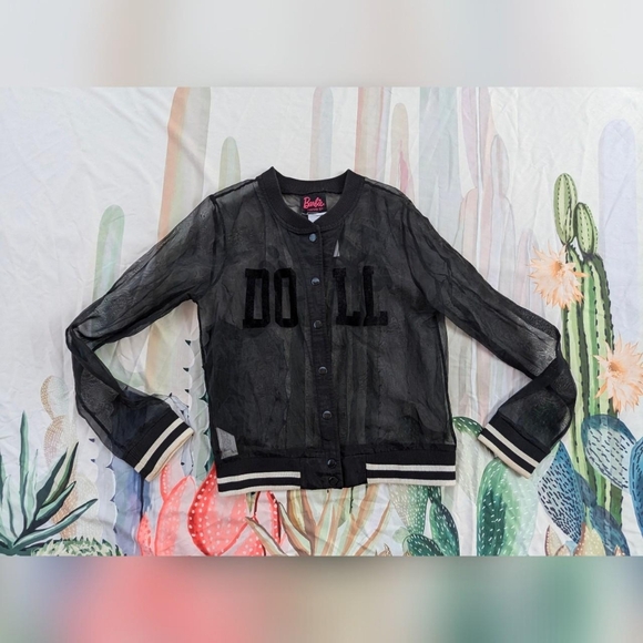 2014 Barbie X Forever 21 Black & White Sheer Doll Varsity Snap Up Jacket - Picture 5 of 6